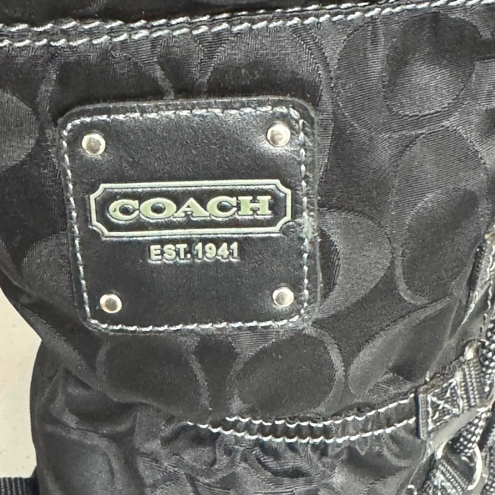 Coach Black Signature Mid-Calf Winter Snow Boots Women’s 7.5B Lace-Up Fabric & L
